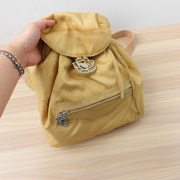 Beige Leather Nylon Backpack MEDIUM Light Italian Luxury Rose ITALY BLUMARINE - Picture 3 of 16